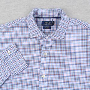 Polo Ralph Lauren Shirt Mens XL Blue Red Cotton Stretch Long Sleeve Button Up